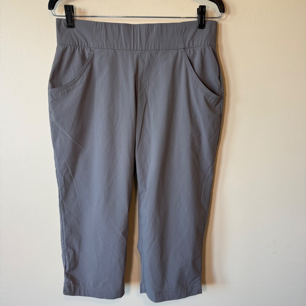 Columbia Womens Nylon Capri Pants Large Grey Pull On Hiking Gopcore Oull On